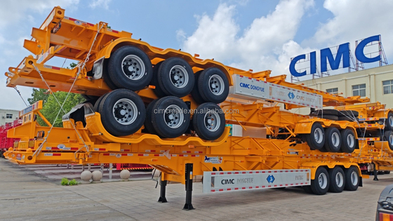 CIMC 2 แอ็กซ์ 3 แอ็กซ์ 20FT 40ft กระดูกคอนเทนเนอร์ กระดูกคอนเทนเนอร์ ชาซี Semi Trailer