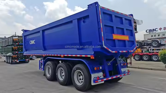 CIMC ไฮดรอลิกดัมป์ทรัค 3 แอ็กซ์ แอ็กซ์ด้านหน้าสามารถยกกลับได้ Flip Semi-trailer Side Tipper Dump Truck